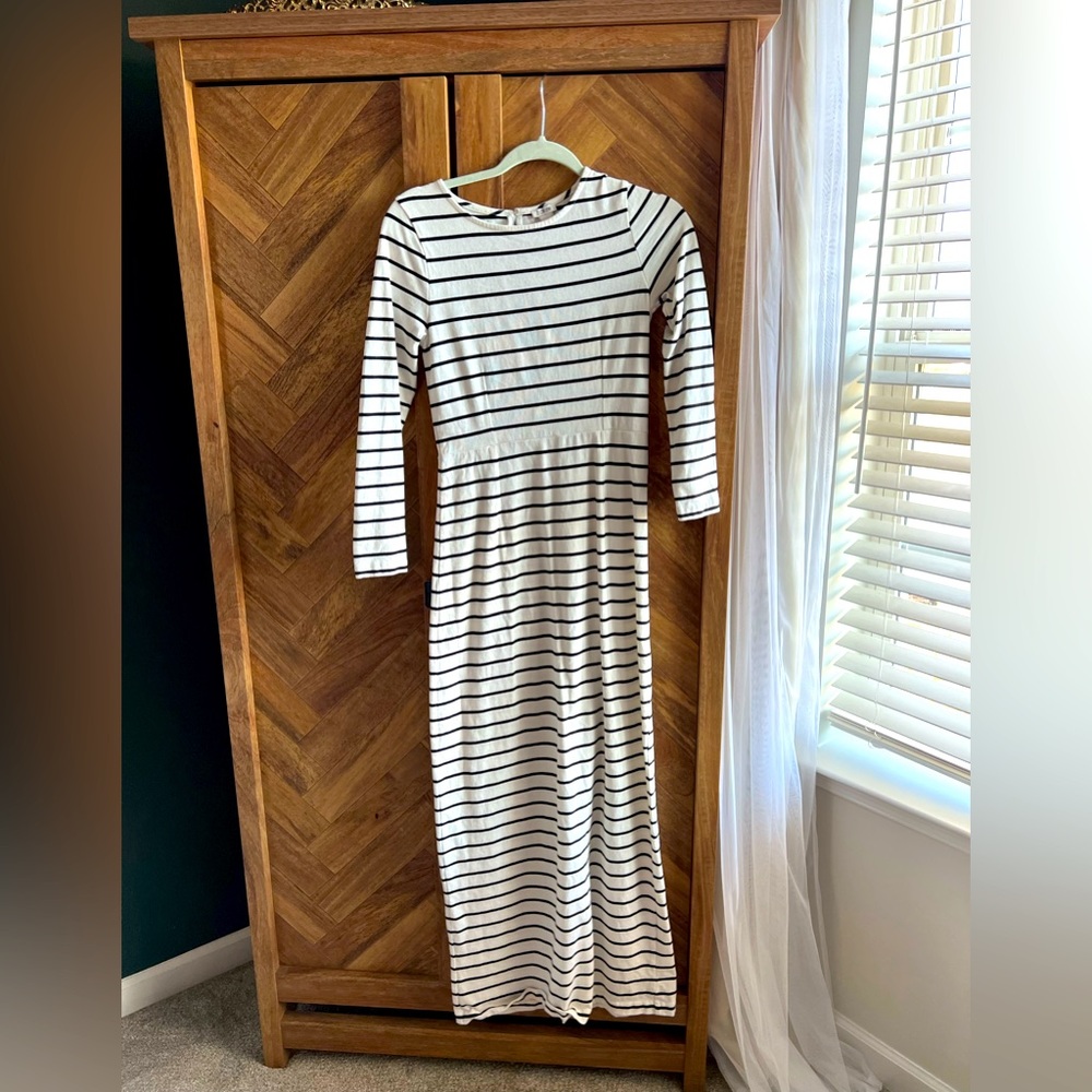 J Crew Maxi Long-Sleeved Striped Dress